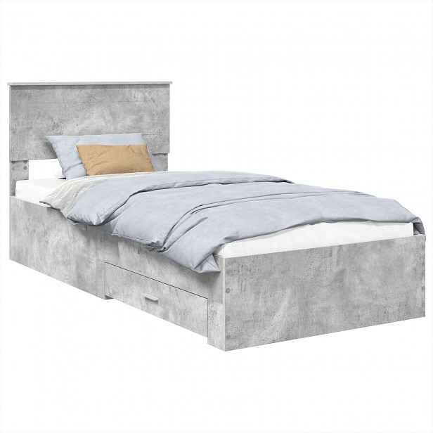 vidaXL Rám postele se zásuvkou Betonově šedá a stříbrná 75 x 190 cm