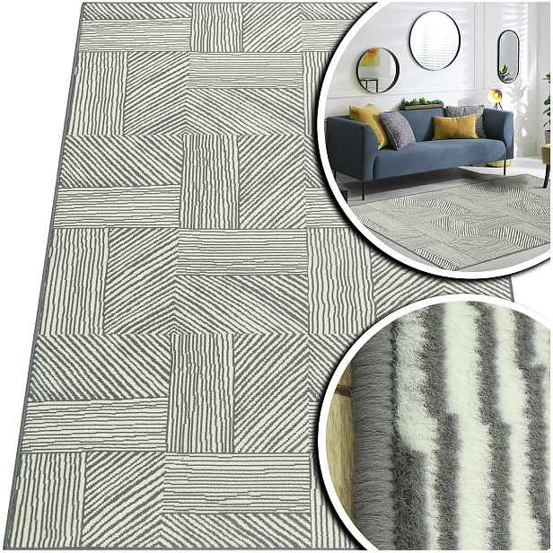 Pociťte Teplý A Příjemný Na Dotek Silný Koberec Venezia Šedý Béžový Loft 120x170