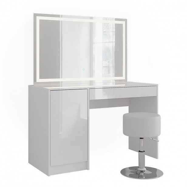 Vicco TOALETNÍ STOLEK Sherry Bílá/bílý vysoký lesk 119.8 cm s LED zrcadlem a taburetem