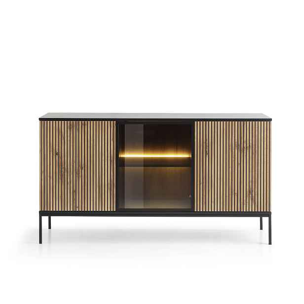 Piaski Komoda Sento s LED osvětlením 154 cm dub wotan/černá II