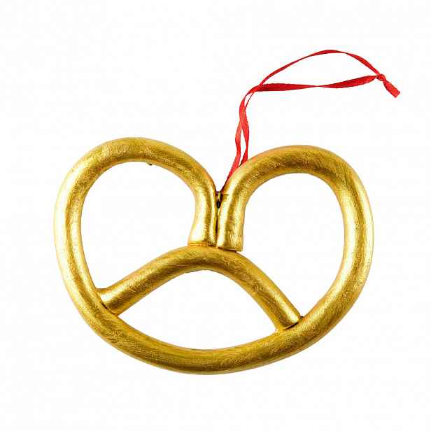 Vánoční ozdoba na stromeček preclík, 15 × 11 cm, zlatý, PVC, IP44, venkovní