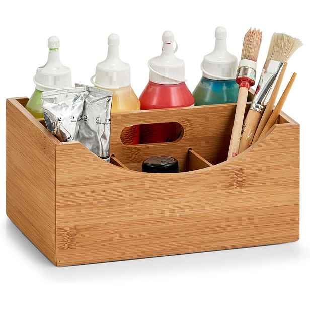 Zeller Present Bambusový úložný box s madlem, třídící, 4 přihrádky MARGAS, 25x18x12