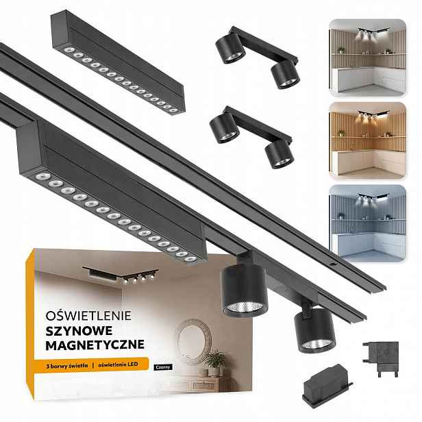 Magnetické kolejnicové osvětlení 2xSZYNA 1m +15W a 2x2x7W černé 5 let záruka