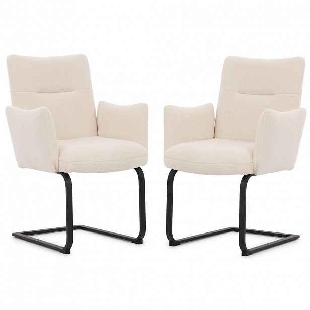 S-Style SADA ŽIDLÍ 2 kusy Hera s područkami v moderním designu z bílé látky Bouclé