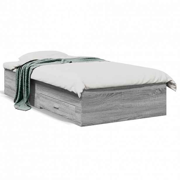 vidaXL Rám postele se zásuvkami šedý sonoma 90x190 cm kompozitní dřevo