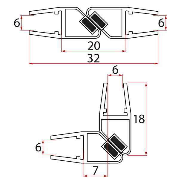 Aqualine Set magnetických těsnění 45°pro sklo 6/6mm, 2000mm (2ks)