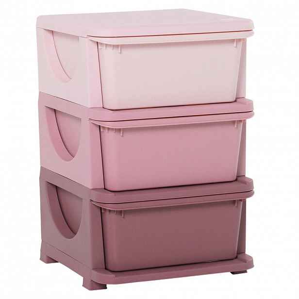 HOMCOM ÚLOŽNÉ BOXY pro děti, 3 velké zásuvky, plast, růžová