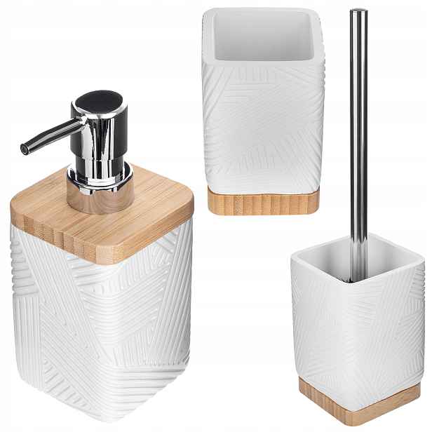 Koupelnový Komplet 3v1 Set Dávkovač Mýdlo Koupelnový Hrnek Wc Kartáč