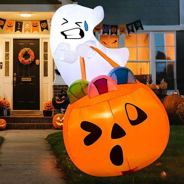 Nafukovací Taška Na Bonbóny S Dýní 1,5 M, Halloweenská Dekorace S Led