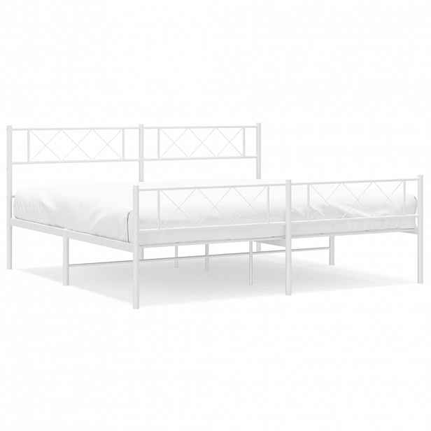vidaXL Kovový rám postele s hlavovým a nožním čelem bílý 193 x 203 cm