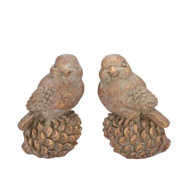 2ks zlatá antik cementová dekorace ptáček na šišce Bird Gold - 9*7*13 cm daan kromhout