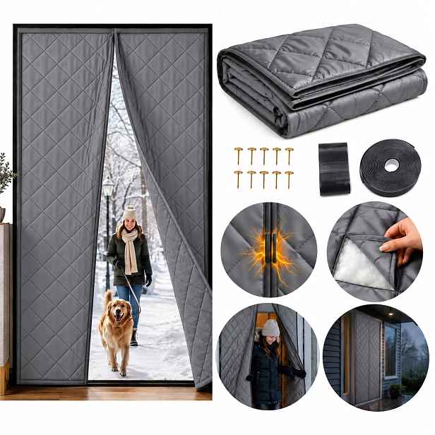 Tepelná Záclona Na Dveře Magnetická 100x220 cm Zateplená Izolační Hrubá