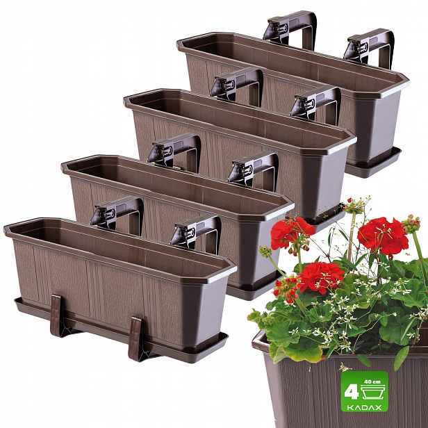 Balkonový Truhlík 40 cm Květináč Květináč Podstavec Rukojeti 4 ks