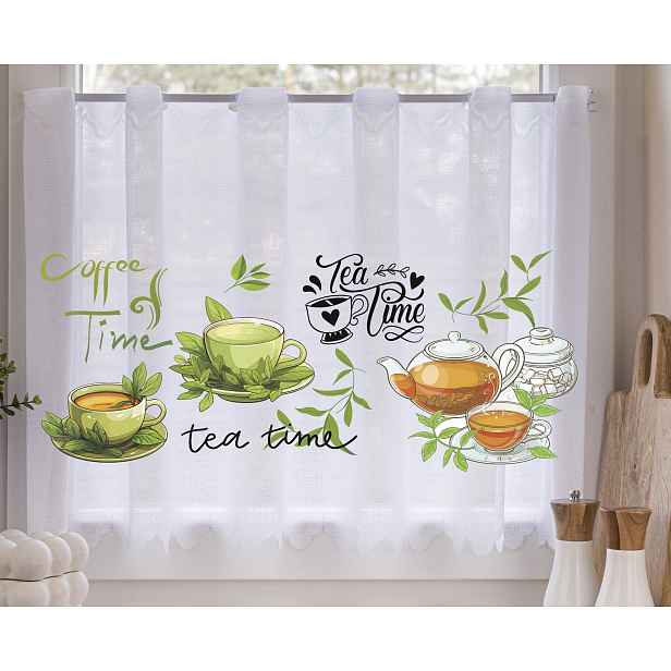 Mg Vitrážová Záclona do kuchyně Tea Time 89 350x60 cm, lemované boky, šitá