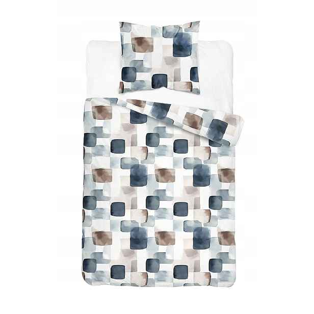 Povlečení Home Satin 140x200 bílá, tmavě modrá, hnědá geometrie