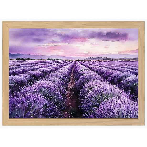 Plakát Rámeček Dřevo Krajina Pole Plantáž Květiny Levandule Fialová 80x60