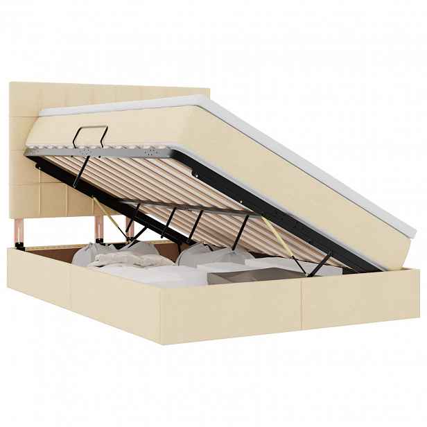 vidaXL Postel s úložným prostorem a matrací Krémová 140 x 200 cm
