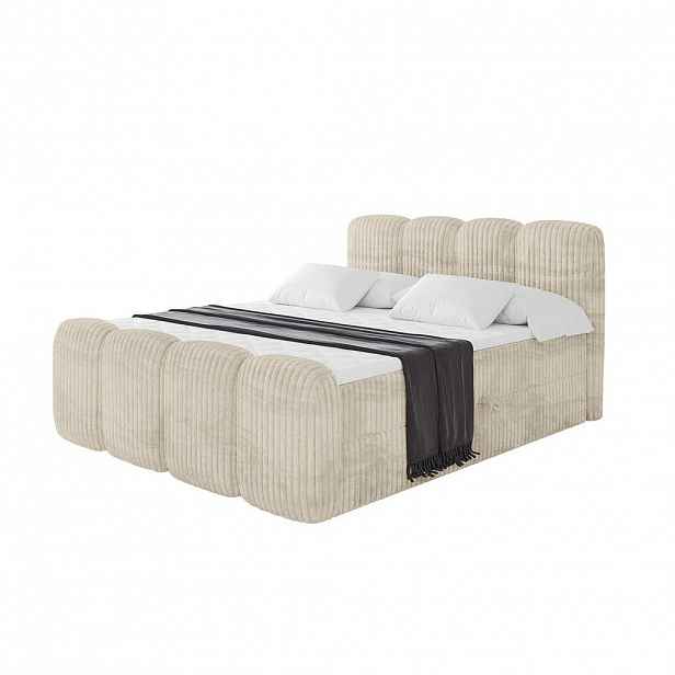 ALTDECOR AMERICKÁ postel s matrací H4 a lamelovým roštem – NINA-Z – 200 x 200 cm – krémová