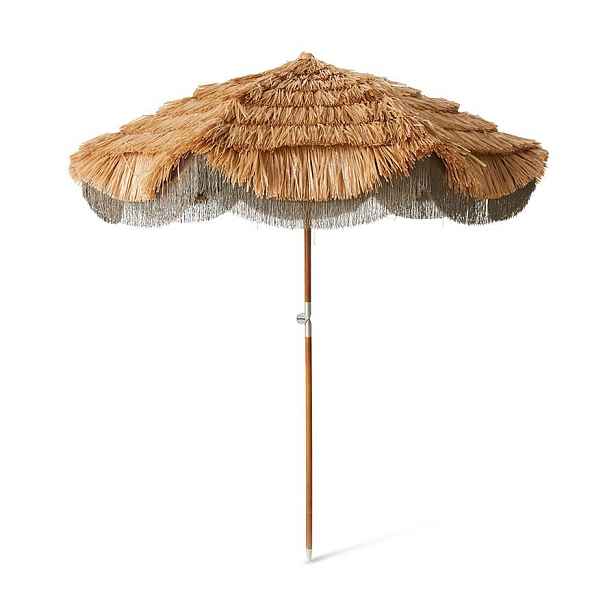 Hnědý rafiový slunečník s třásněmi Serengeti - Ø 192*230 cm HKLIVING