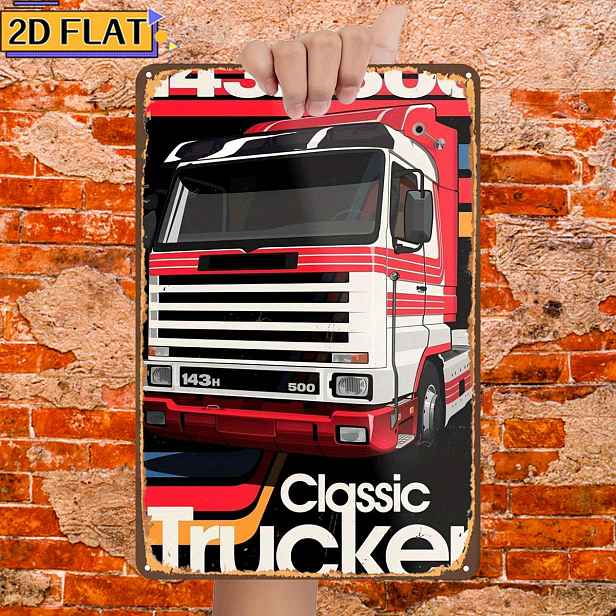 TEMU 2D plochá 1ks, Klasický Truck: 43H 500, Kovová Železná cedule, Velikost (8"X12"/20Cm*30Cm) Dekorativní obrazy/Pokoje/Restaurace/Bar/Dveře/Garáž