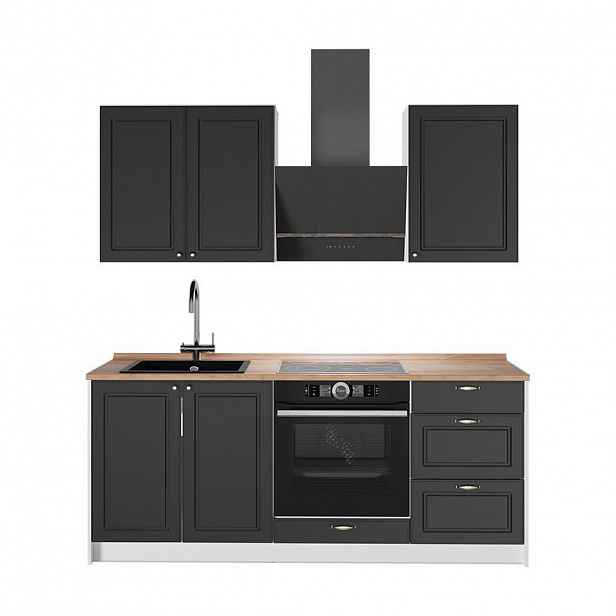 Vicco JEDNOTKOVÁ KUCHYNĚ Fame-Line, Anthrazit-Gold Landhaus/Bílá, 190 cm, PD Dub