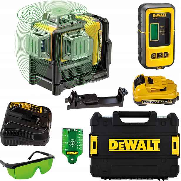 Zelený laser 3x360° DeWALT DCE089D1G detektor