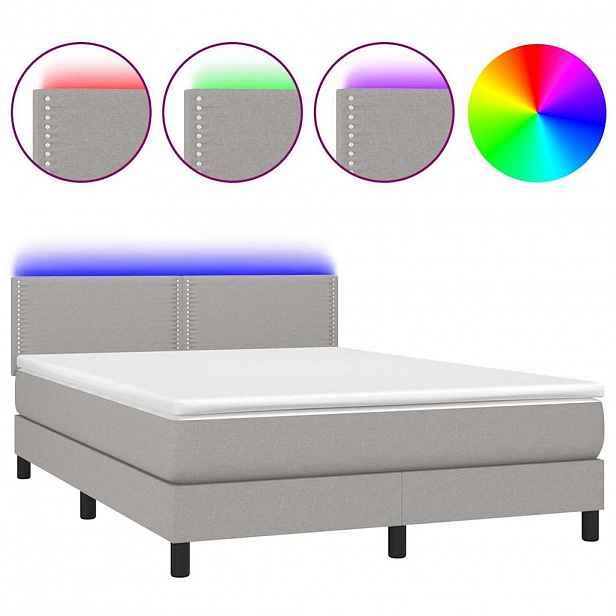 vidaXL Box spring postel s matrací a LED světle šedá 140x190 cm textil