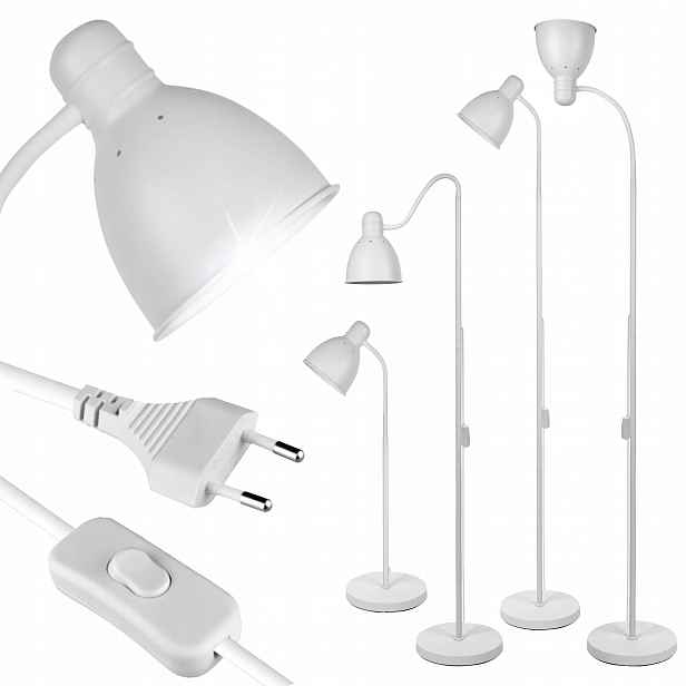 Podlahová stojací lampa Bílá Nastavitelná, regulovatelná Led lampa E27 Loft