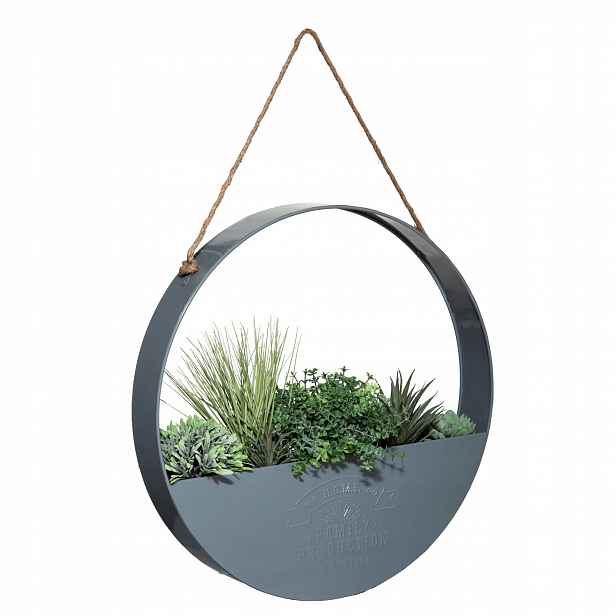 Umělé rostliny, průměr 44 cm, závěsná dekorace v kovovém krytu
