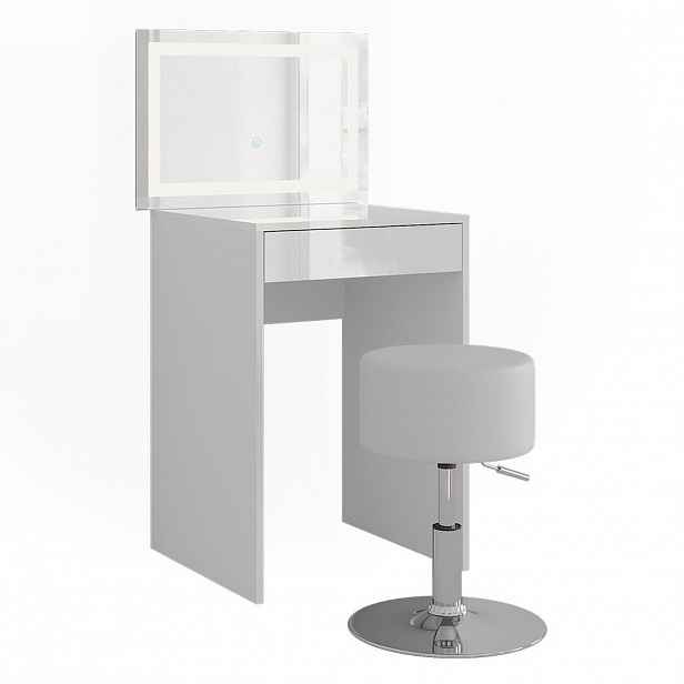 Vicco TOALETNÍ STOLEK Sherry Bílá/bílý vysoký lesk 51.4 cm s LED zrcadlem a stoličkou