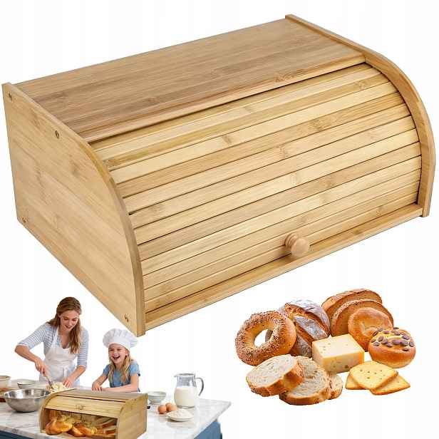 bambusová nádoba na chléb s rolovaným víkem 40 x 27,3 x 17,5 cm