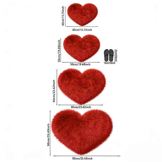 TEMU Červený koberec ve tvaru srdce, měkká plyšová protiskluzová podložka vhodná do obývacího pokoje, k posteli, do ložnice, koupelny a vstupní haly;