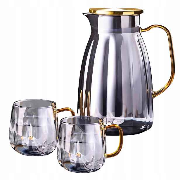 eCa Skleněný džbán 1600 ml s vlnitými stěnami, poklicí, 2 sklenice 350 ml