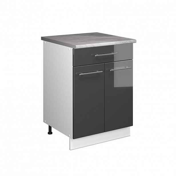 Vicco SPODNÍ SKŘÍŇKA PRO DŘEZ/VARNOU DESKU Fame-Line, Antracitový vysoký lesk/Bílá, 60 cm se zásuvkou, PD Mramor