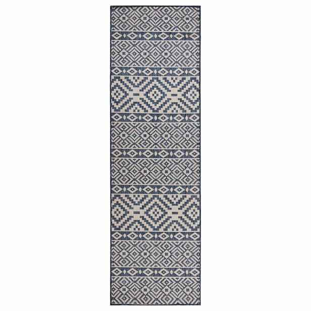 vidaXL Venkovní hladce tkaný koberec 80 x 250 cm modré pruhy