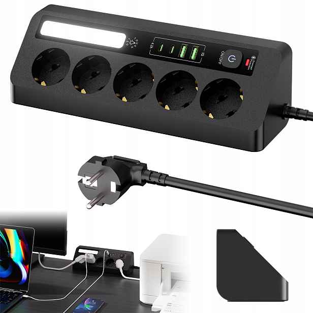 Prodlužovací Kabel Zásuvková Lišta Síťová 5 zásuvek 230 V 1.8 m 4x Usb nabíječka