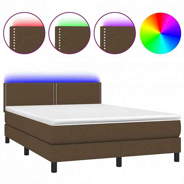 vidaXL Box spring postel s matrací a LED tmavě hnědá 140x190 cm textil
