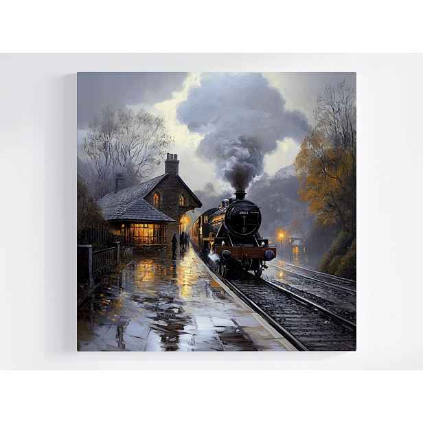 Obraz Na Plátně Canvas Vlak Parovoz Lokomotiva Stanice Železnice Peron 50x50