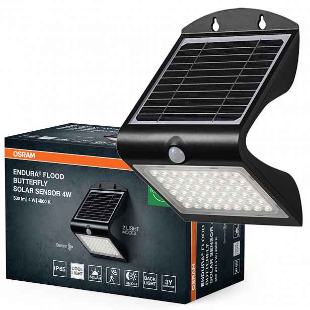 Solární Led reflektor Lampa Snímač pohybu soumraku 4W 4000K Černá IP65