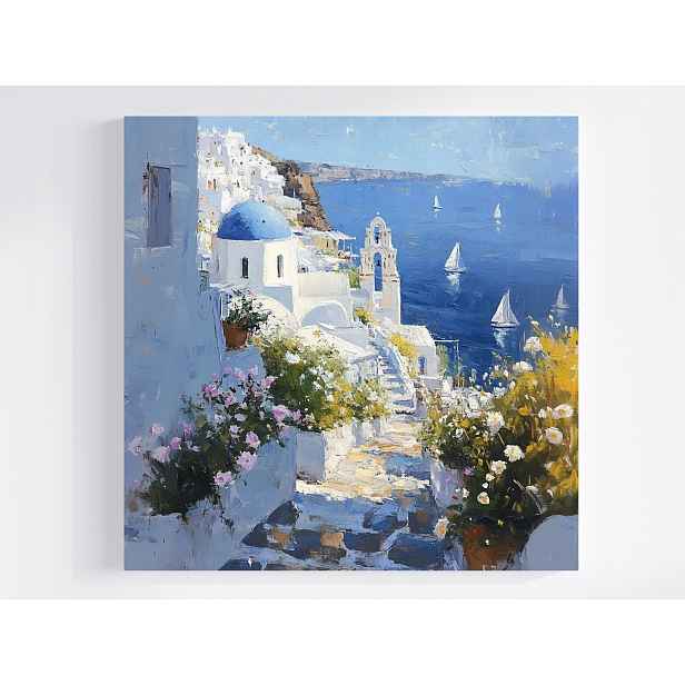 Obraz Na Plátně Canvas Krajina Řecko Santorini Moře Pohled Na Schody 50x50