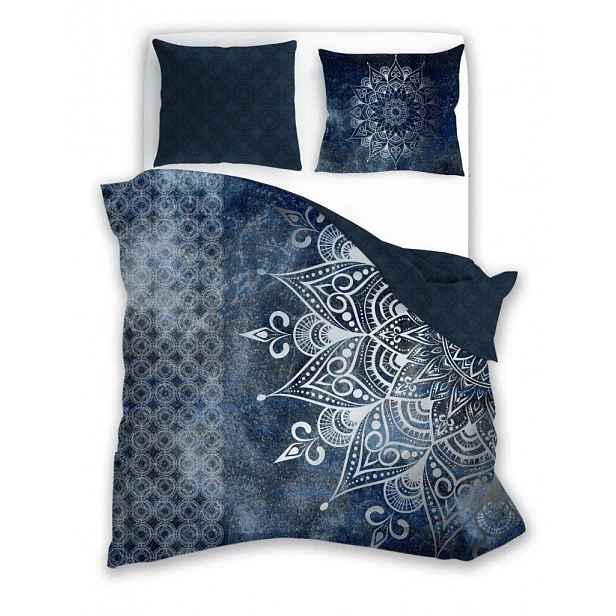 Elegantní Tmavě Modré Povlečení Mandala Bavlněný Satén 220x200