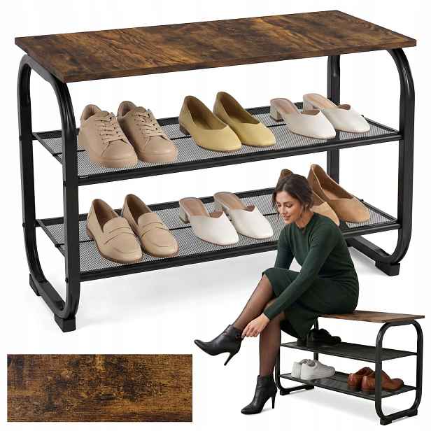 Loftový stojan na boty Elara se sedákem, 3 úrovně, 6 párů