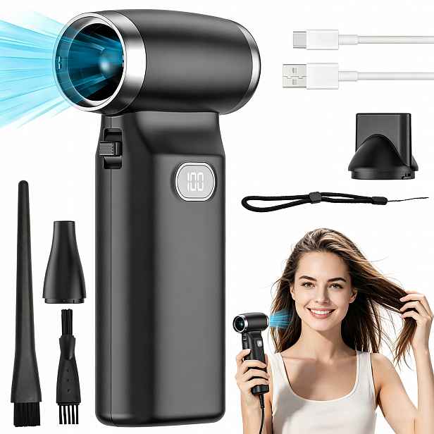 Přenosný Elektrický Turbodmychadlo Nabíjené Přes Usb Se 2 Tryskami 6000 Mah