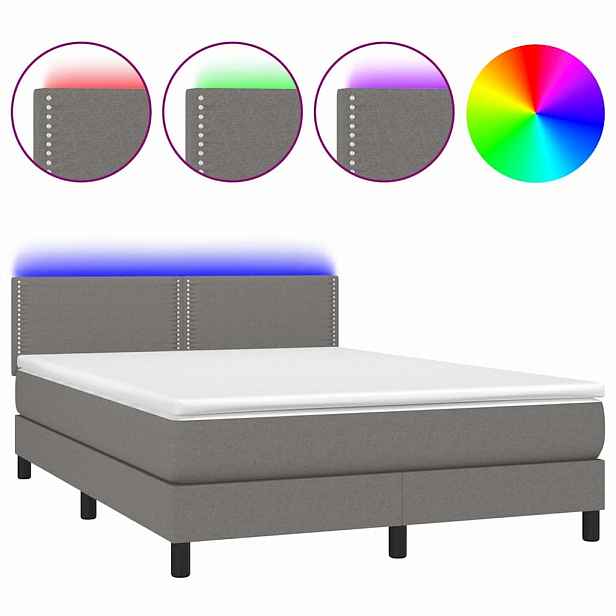 vidaXL Box spring postel s matrací a LED tmavě šedá 140x200 cm textil