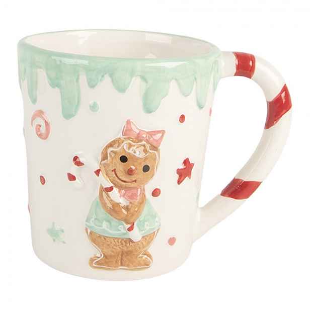 Bílý keramický hrneček s perníčkem Gingerbread  - 13*10*10 cm / 400 ml Clayre & Eef