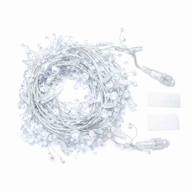 Eco Fix světelný řetěz venkovní s krystalky, 8 m, ledově bílá, 80 diod, 36 V, čirý kabel, IP44