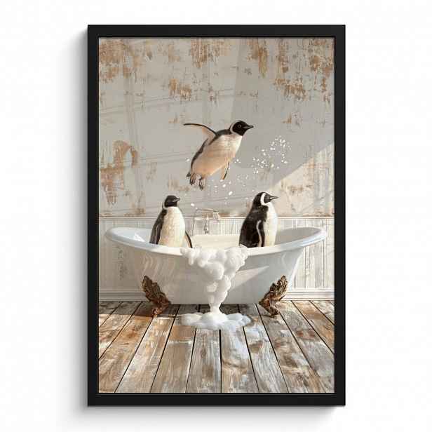 MuchoWow PLAKÁT V RÁMU Vintage - Tučňák - Vana - Pěna 40x60 cm