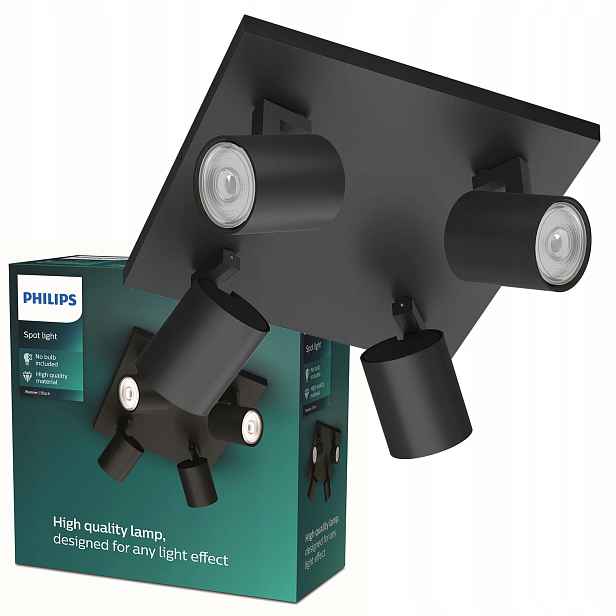 Stropní Svítidlo Reflektor Nástěnný 4x GU10 Černá Runner Philips