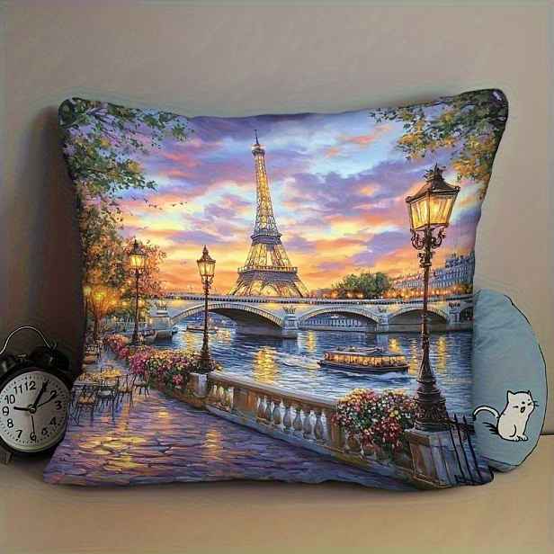 TEMU Povlak na polštář JIT1 Tower, moderní styl, jednostranný tisk, 45.72X45.72 cm, polyester, pouze ruční praní, se zipem, vhodný pro domácnost,