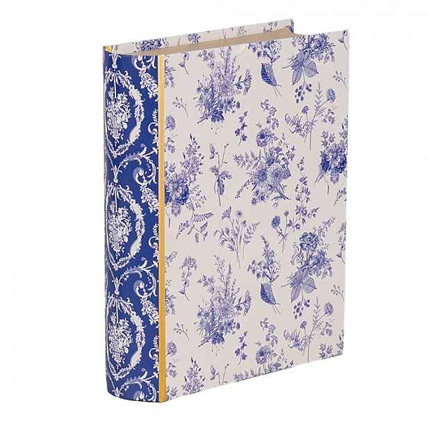 Bílo-modrý úložný box s květy ve tvaru knihy Book Van - 17*14*5 cm Clayre & Eef